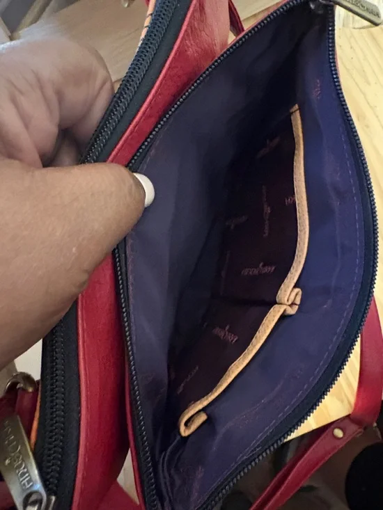 Anuschka Leather Floral Painted Red Crossbody Bag - Picture 7 of 10